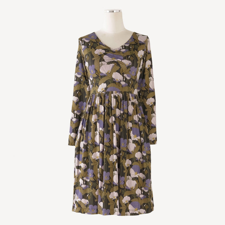 womens long sleeve twirl dress | poppy bats | organic cotton interlock