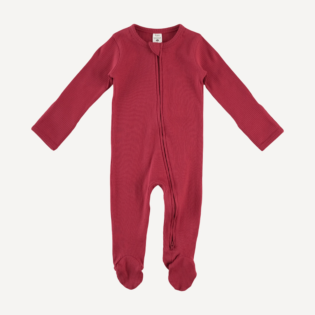 long sleeve two way zipper footie | cardinal | organic cotton single rib