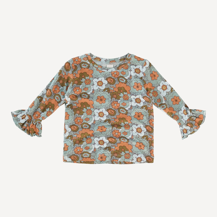 long sleeve essential ruffle boxy tee | jadeite mid-century floral | bamboo