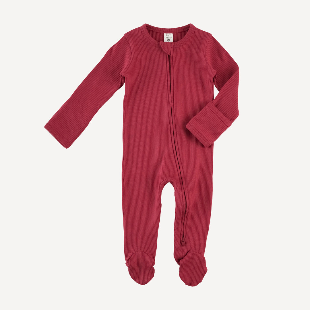 long sleeve two way zipper footie | cardinal | organic cotton single rib