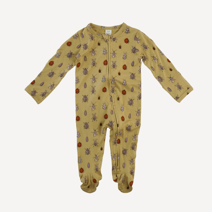 long sleeve two way zipper footie | neutral little beetles | bamboo