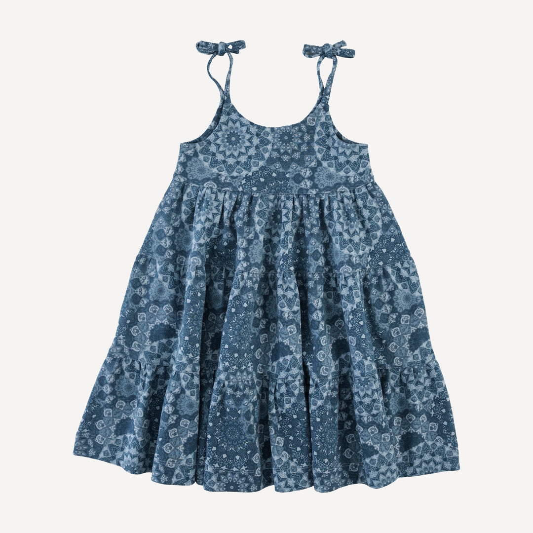 spaghetti tie prairie dress | celestial mandala | organic cotton interlock