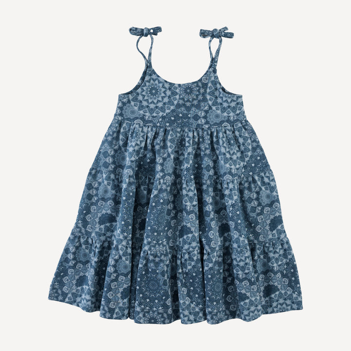 spaghetti tie prairie dress | celestial mandala | organic cotton interlock