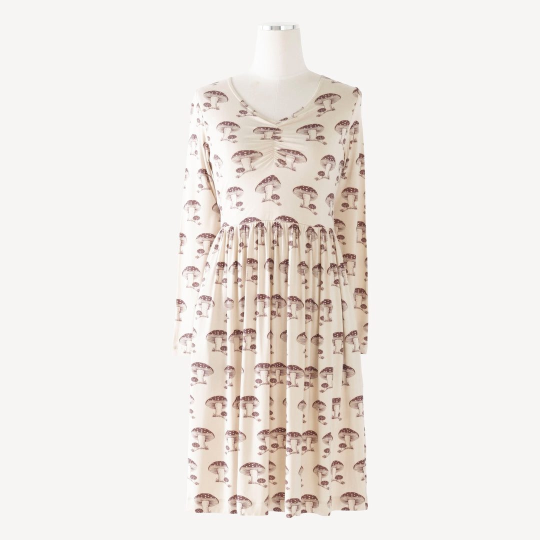womens long sleeve twirl dress | wild ginger toadstool | bamboo