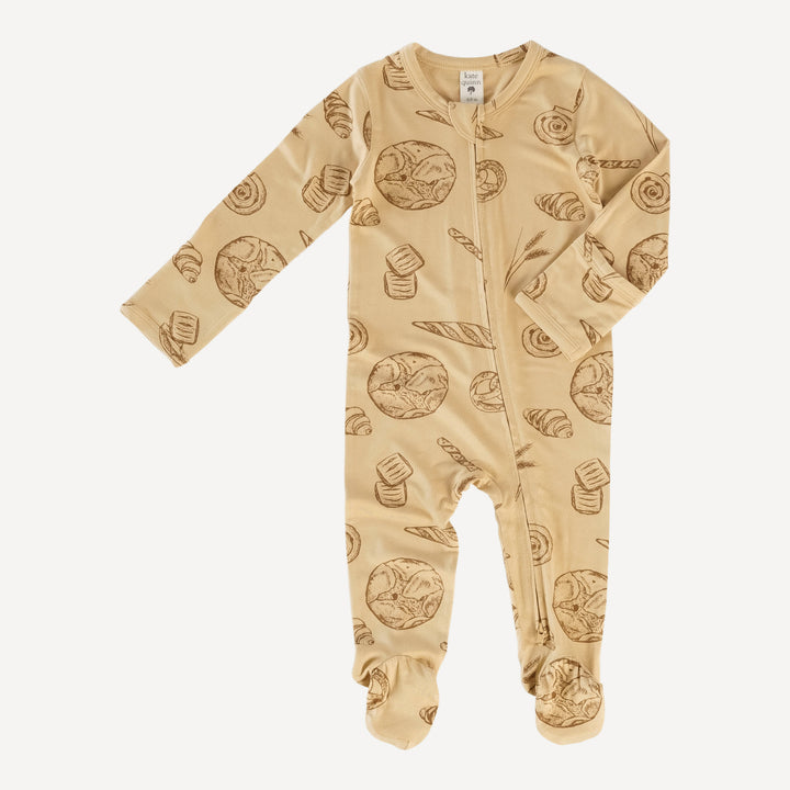 long sleeve two way zipper footie | bread | bamboo