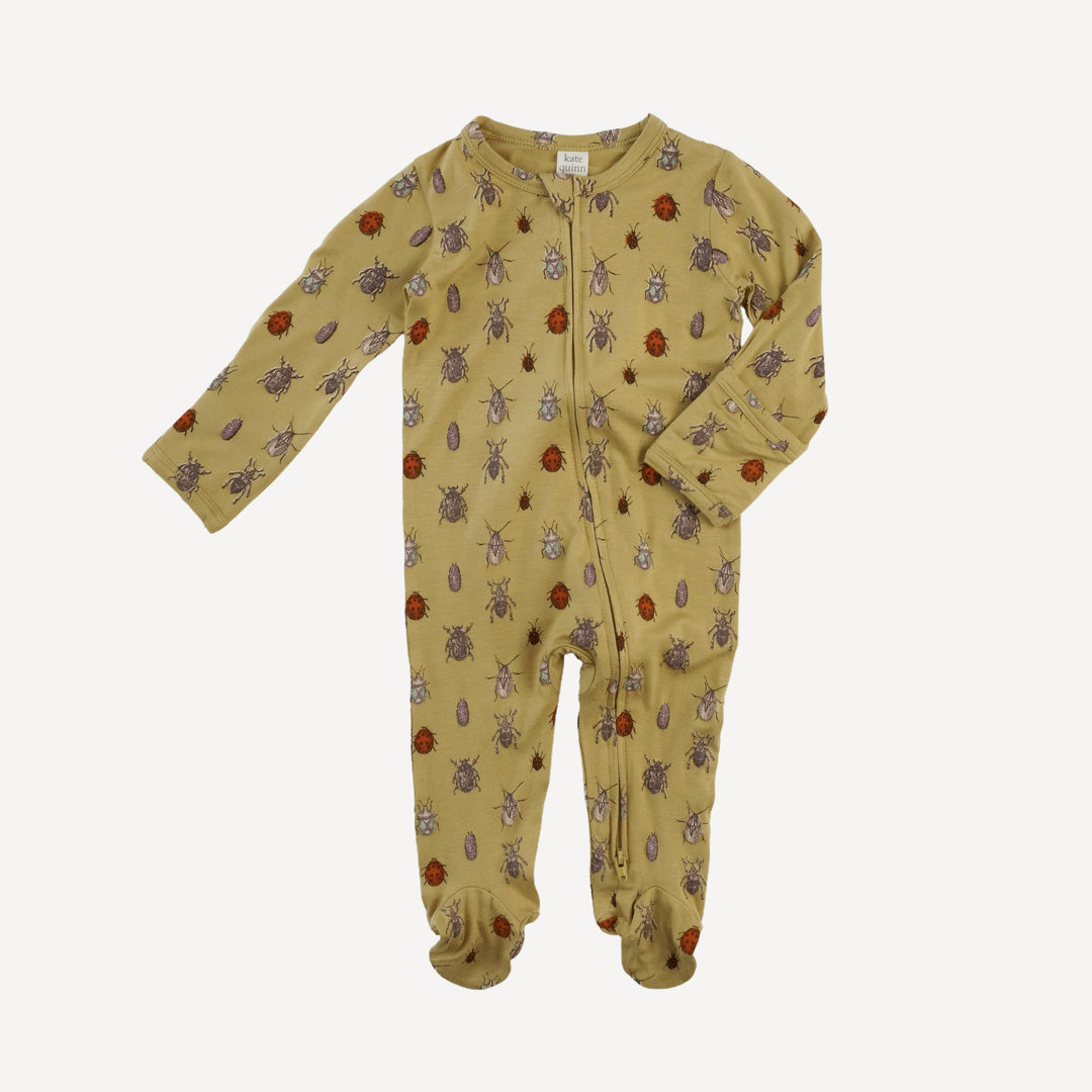 long sleeve two way zipper footie | neutral little beetles | bamboo
