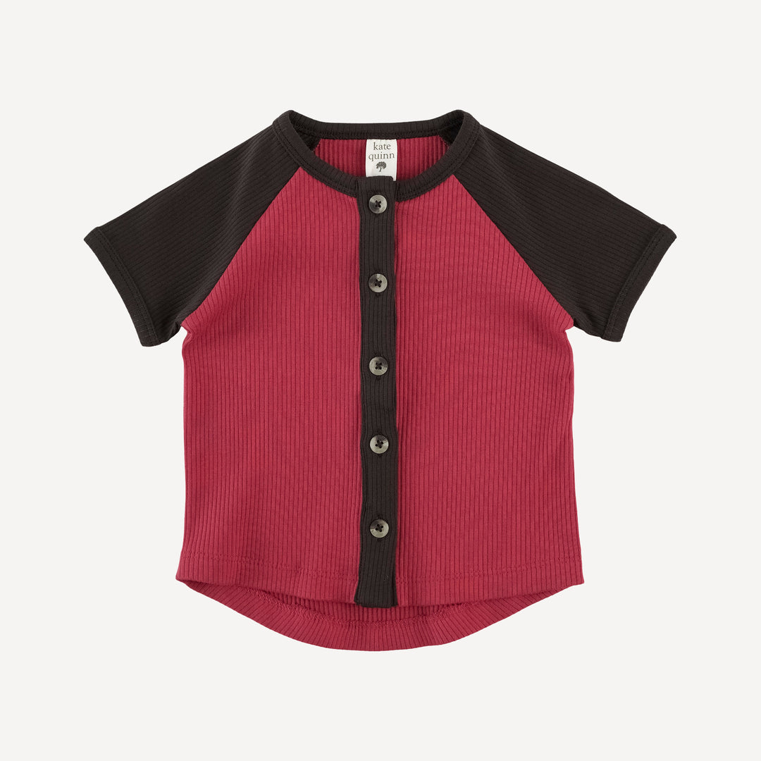 short sleeve button down baseball tee | cardinal | organic cotton single rib