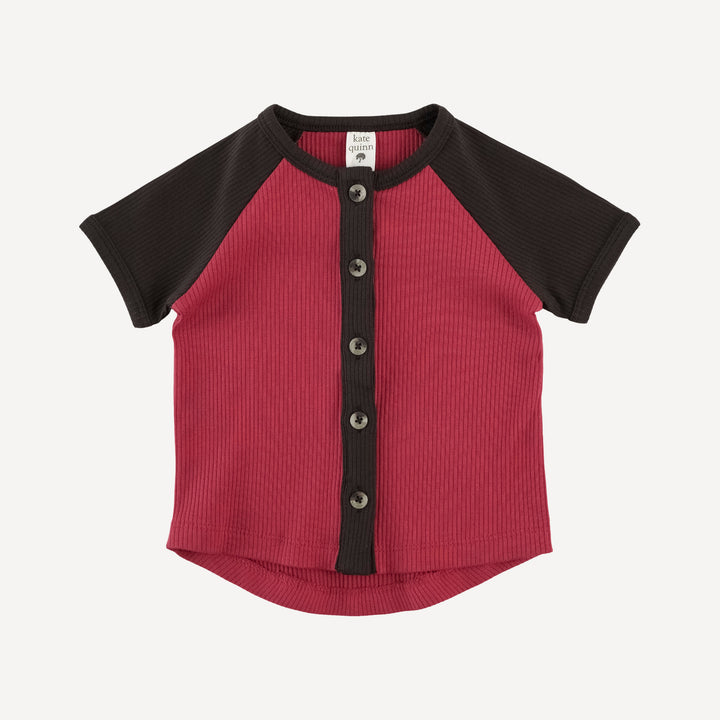 short sleeve button down baseball tee | cardinal | organic cotton single rib