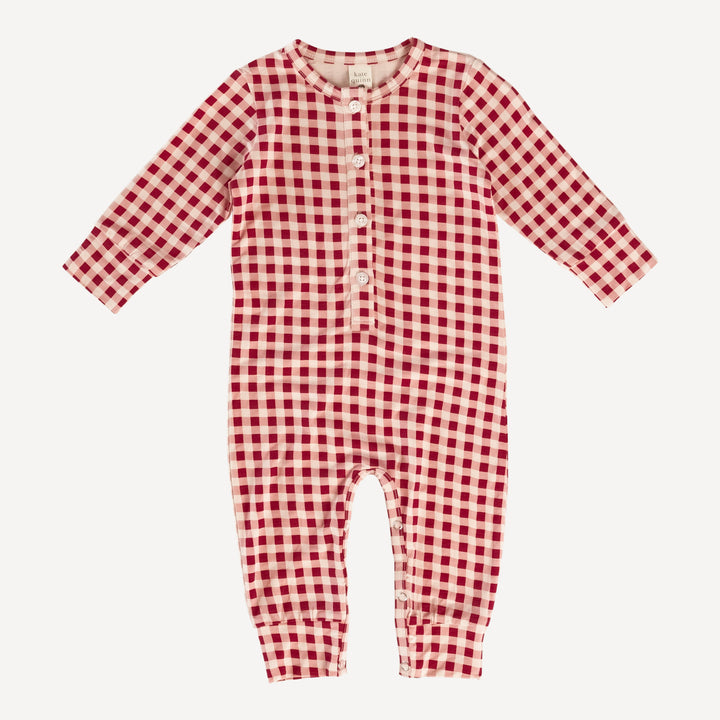 long sleeve sport union suit | ruby gingham | bamboo