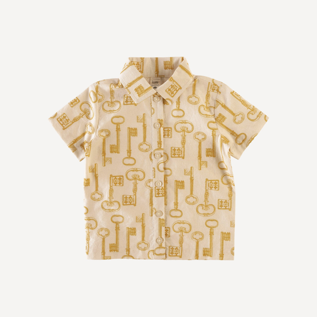 short sleeve button down shirt | keys | organic cotton mid-weight woven