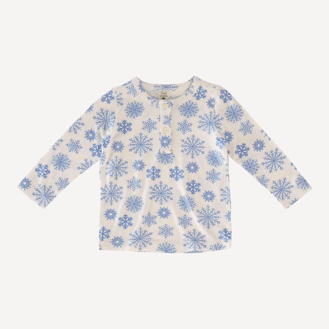 long sleeve basic henley tee | blue snowflake | bamboo