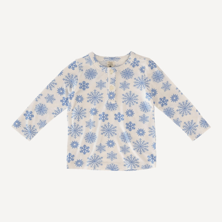 long sleeve basic henley tee | blue snowflake | bamboo