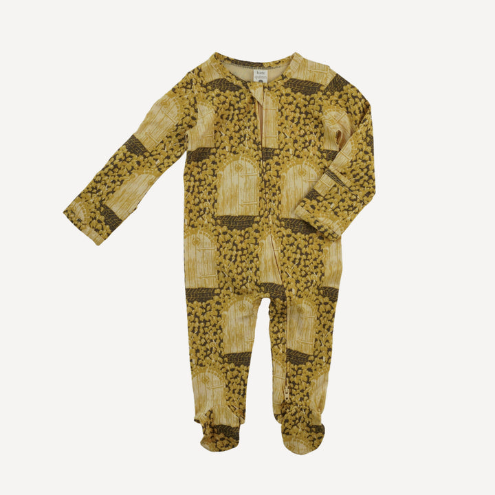 long sleeve two way zipper footie | neutral secret door | bamboo