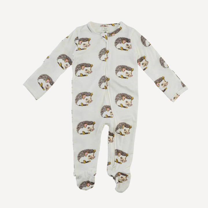 long sleeve two way zipper footie | gold hedgehogs | bamboo