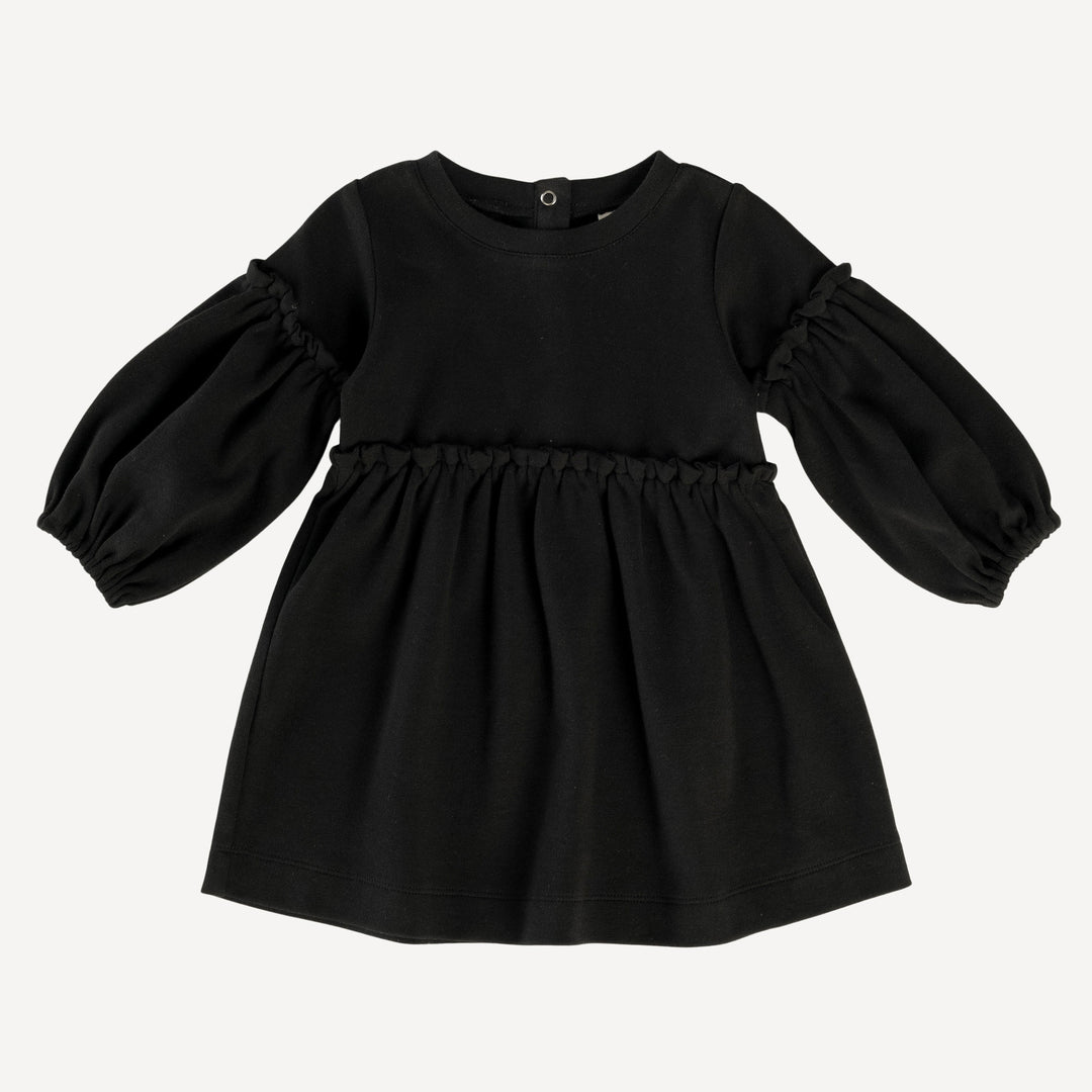 long bubble sleeve dress | black | organic cotton interlock