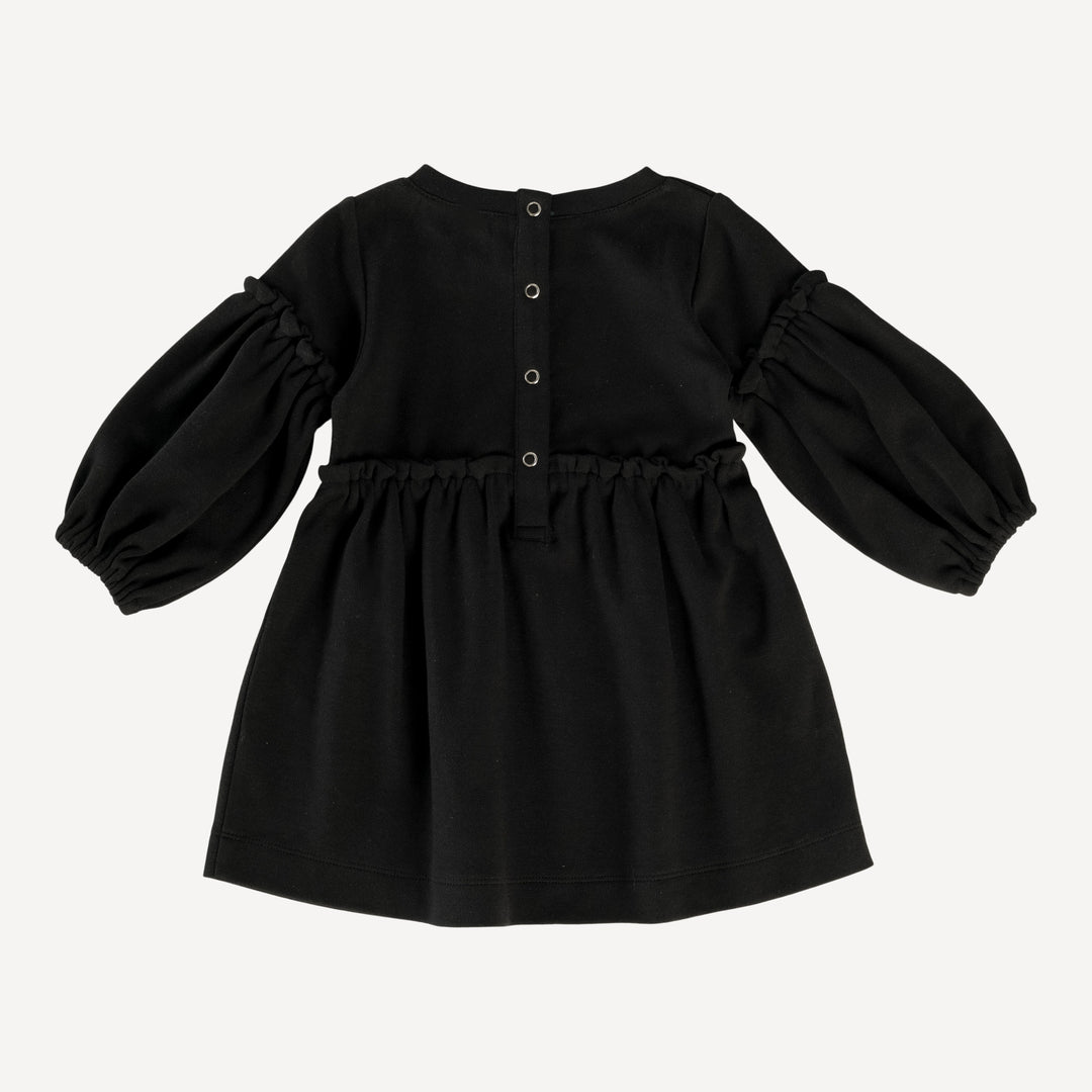 long bubble sleeve dress | black | organic cotton interlock
