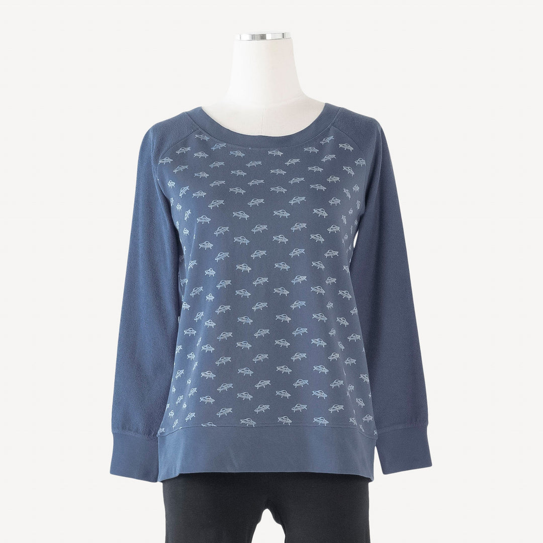 womens scoop neck sweatshirt | ballad blue ufo | french terry