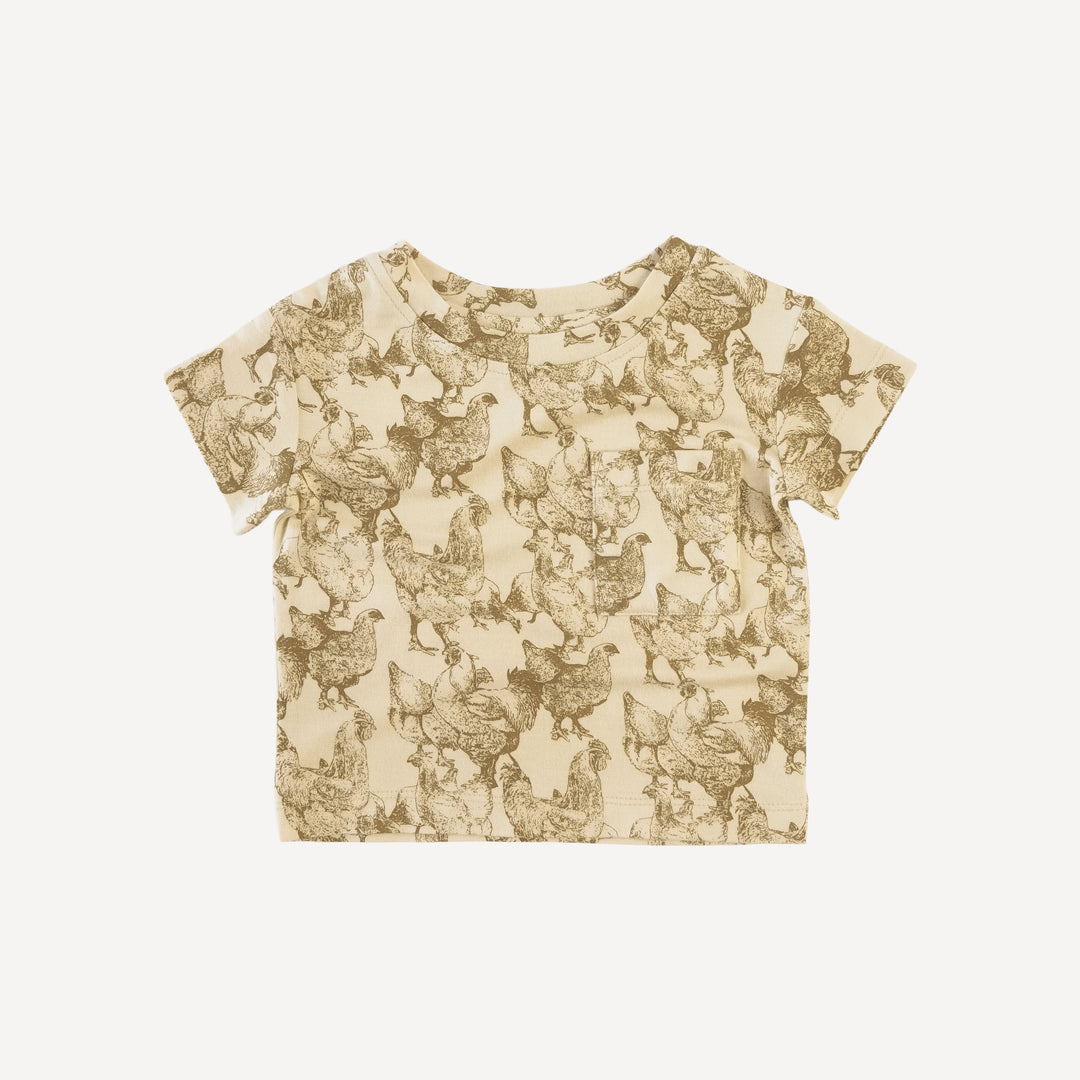 short sleeve relaxed classic pocket tee | chicken party | organic cotton jersey