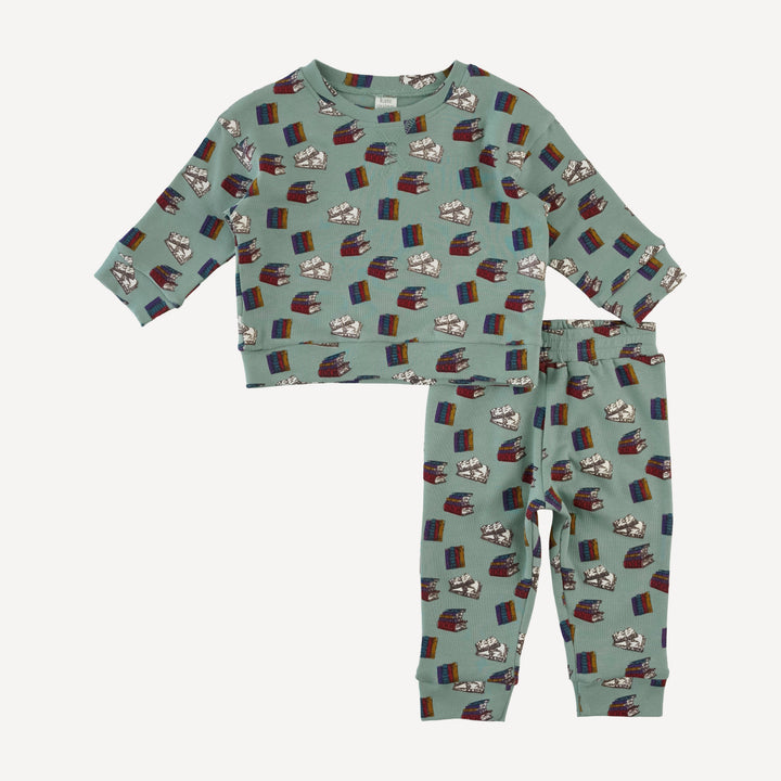 long sleeve relaxed jogger set | books | organic cotton interlock