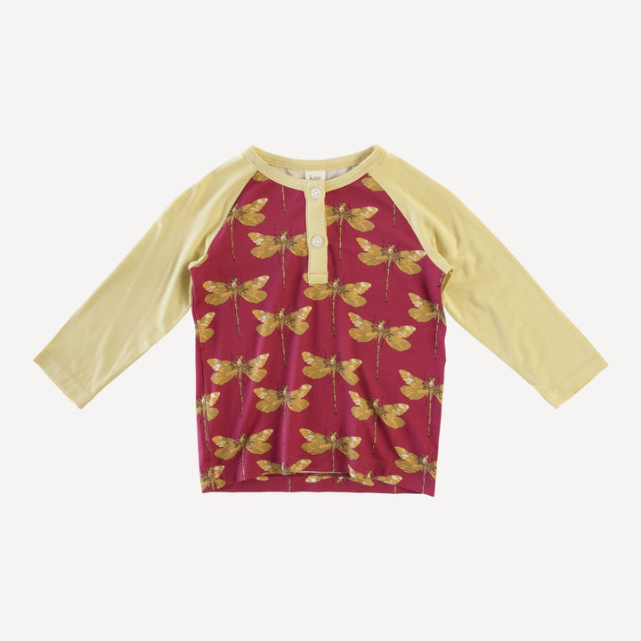 long sleeve baseball henley tee | fennel dragonfly | bamboo