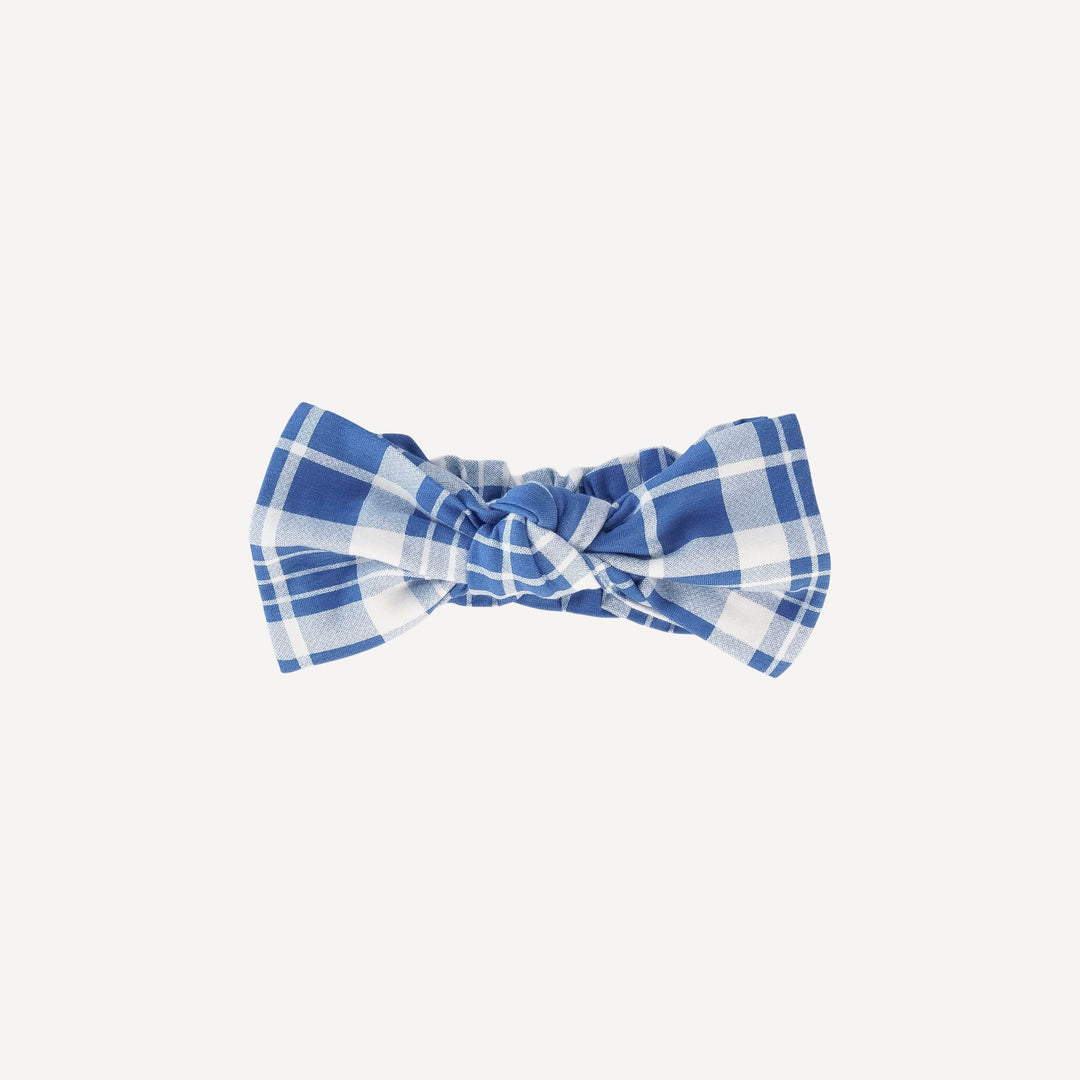 elastic bow headband | blue plaid | bamboo