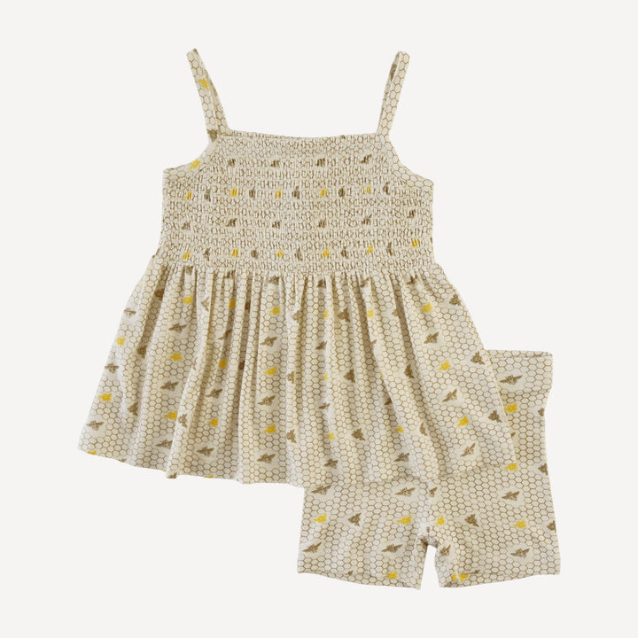 spaghetti strap smocked top + bike short set | spring honeycomb | modal