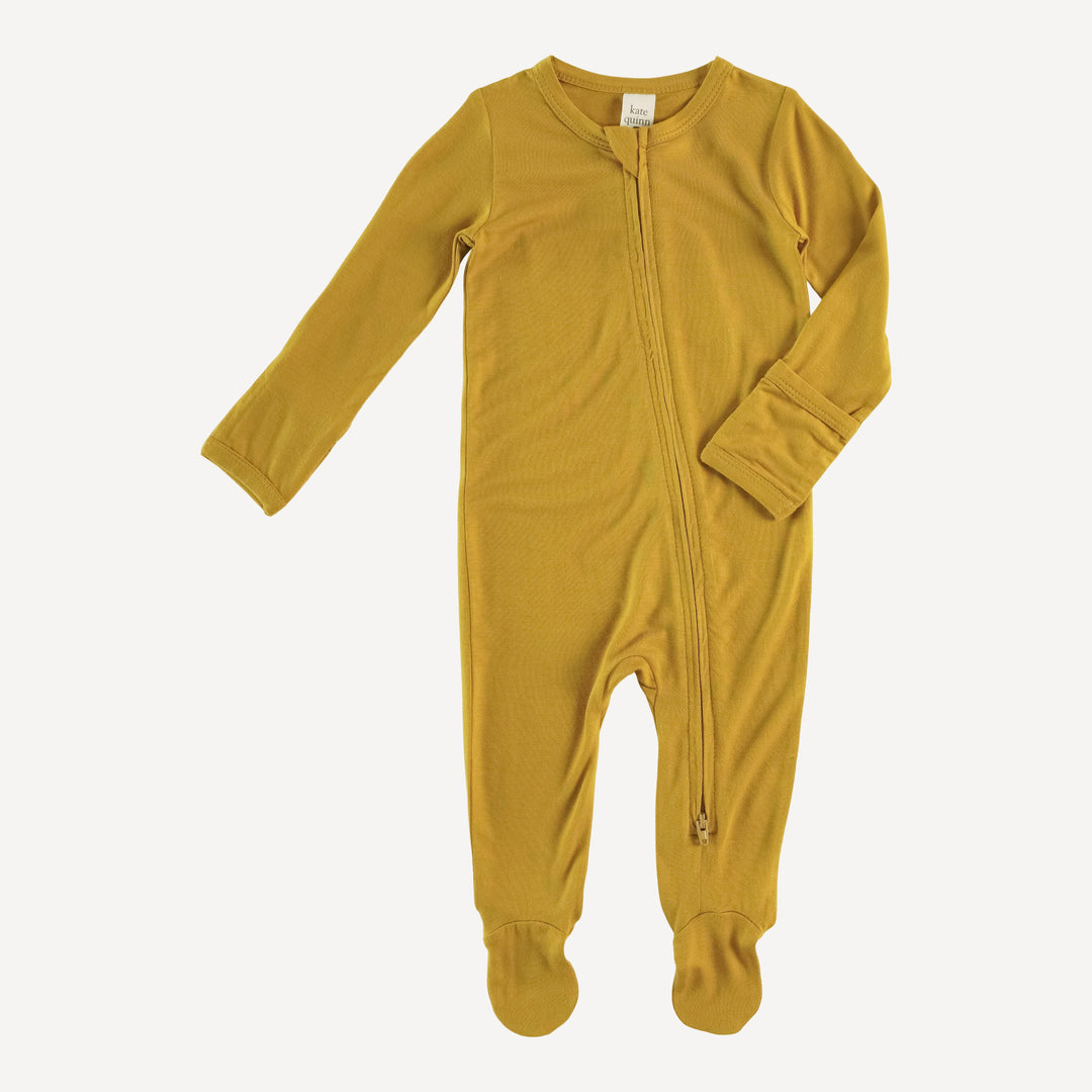 long sleeve zipper footie | gold mustard | lenzing modal