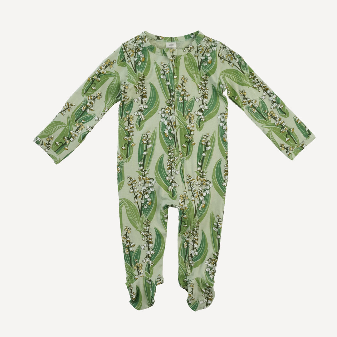 long sleeve two way zipper footie | lily of the valley | bamboo