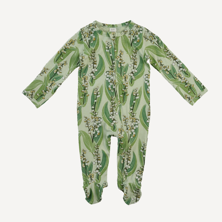 long sleeve two way zipper footie | lily of the valley | bamboo