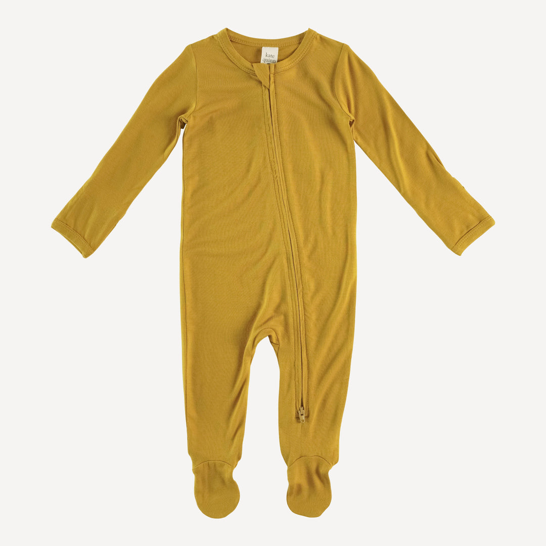 long sleeve zipper footie | gold mustard | lenzing modal