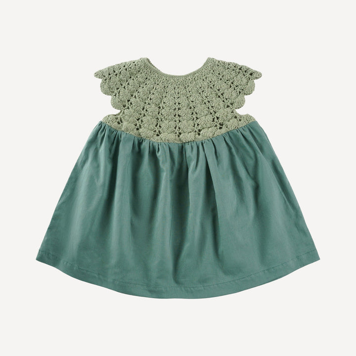 sleeveless round yoke dress | silver pine | organic cotton crochet