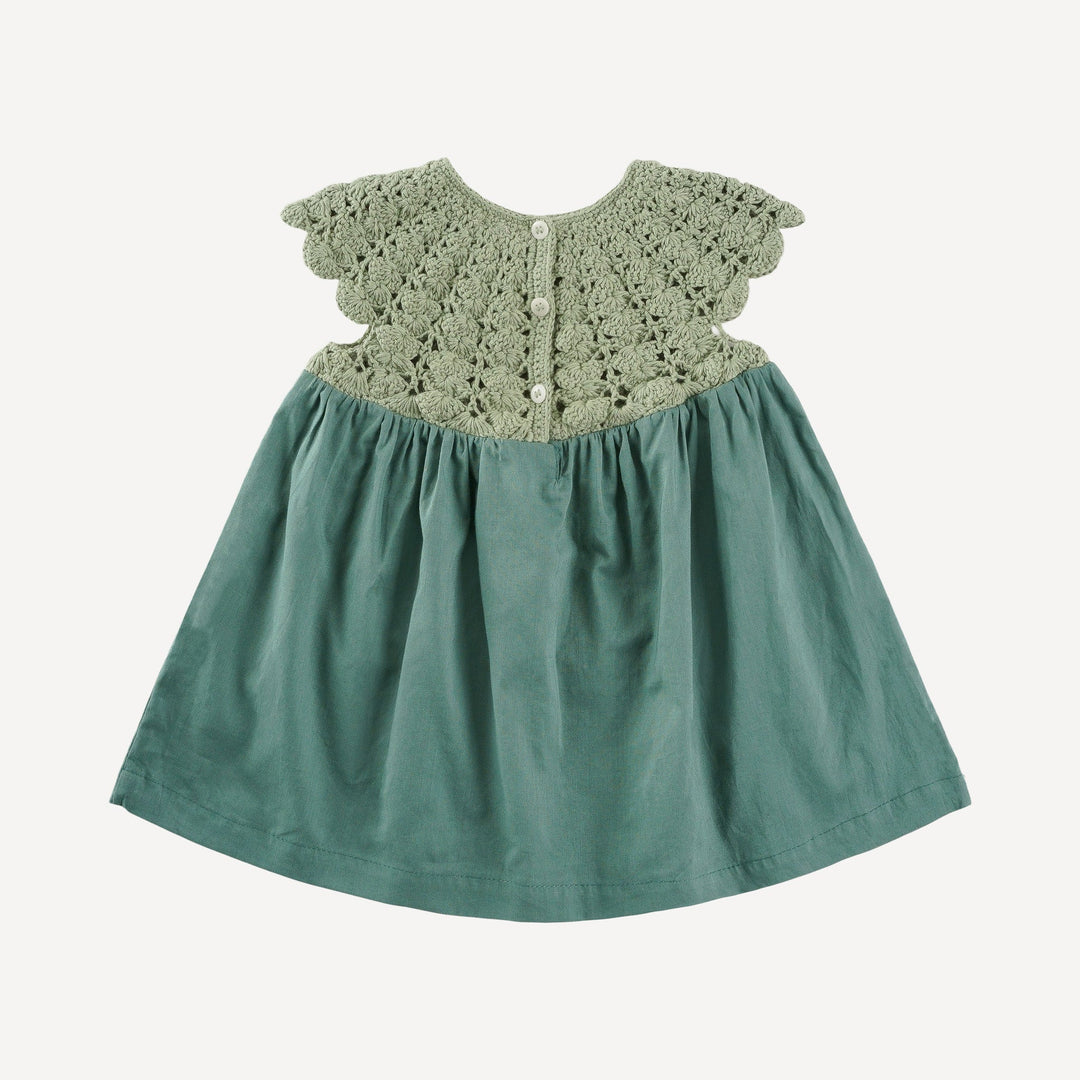sleeveless round yoke dress | silver pine | organic cotton crochet