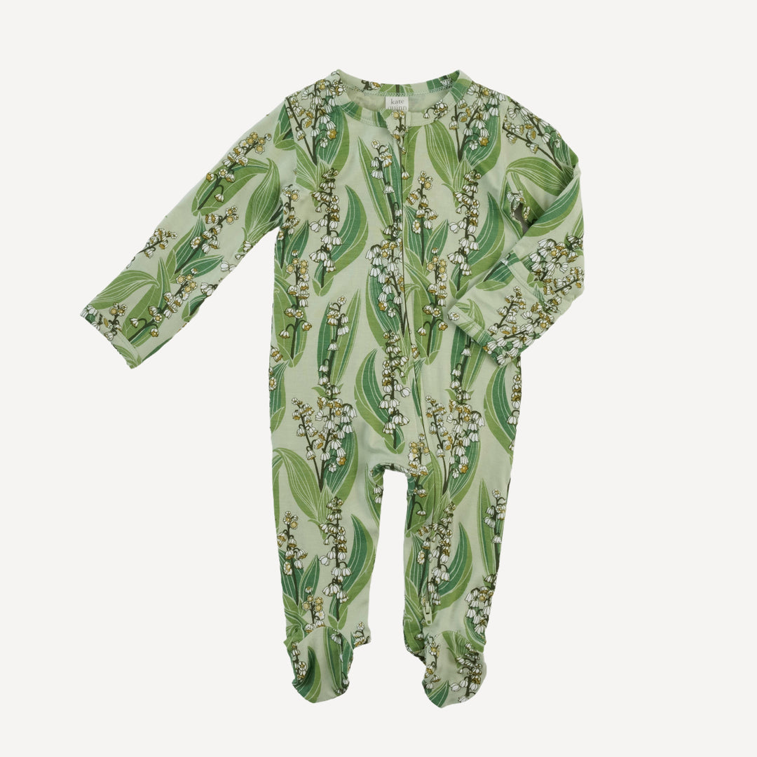 long sleeve two way zipper footie | lily of the valley | bamboo