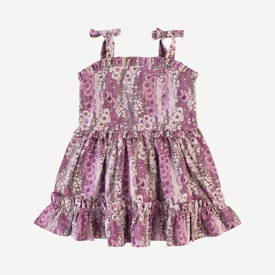 spaghetti tie ruffle dress | violet hollyhock | organic cotton mid-weight woven
