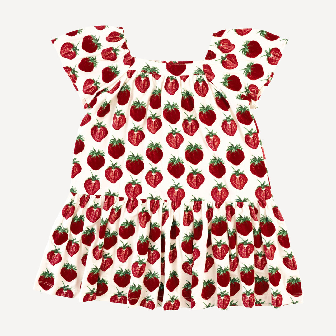 square neck flutter sleeve dress | spring strawberry | modal