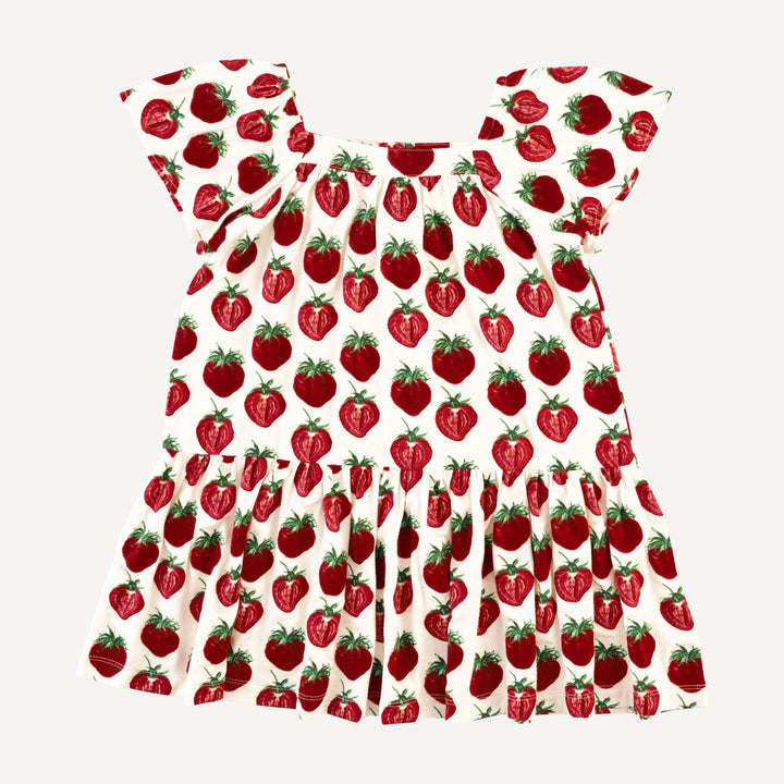 square neck flutter sleeve dress | spring strawberry | modal