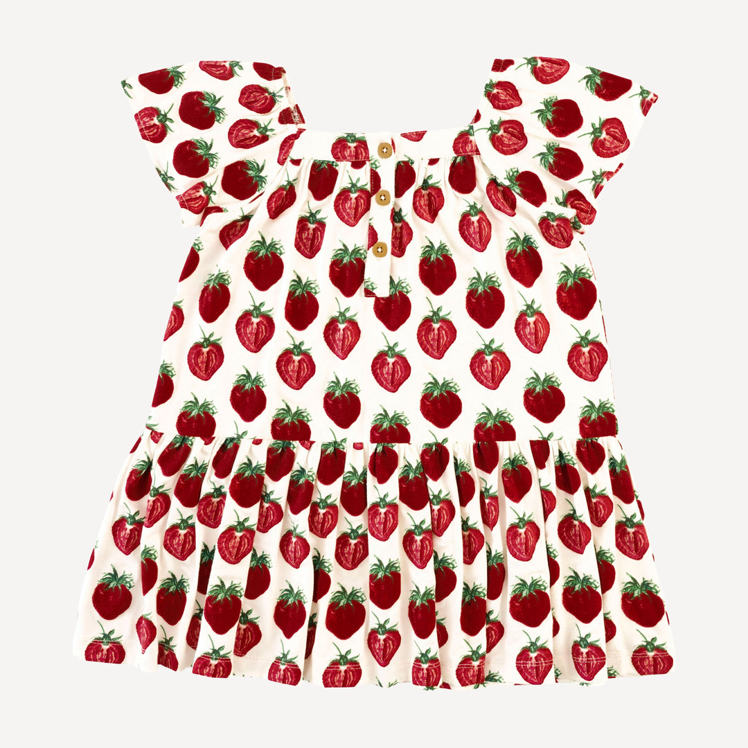 square neck flutter sleeve dress | spring strawberry | modal