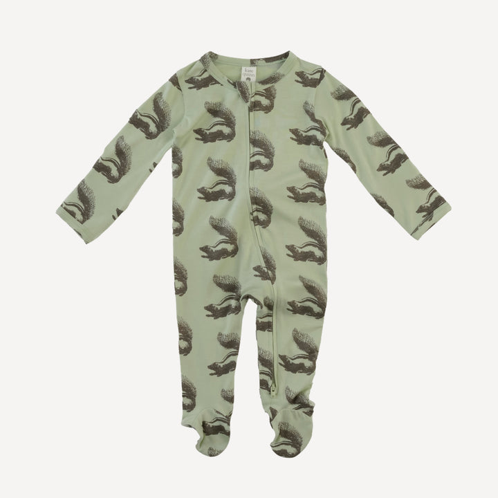 long sleeve two way zipper footie | skunk | bamboo