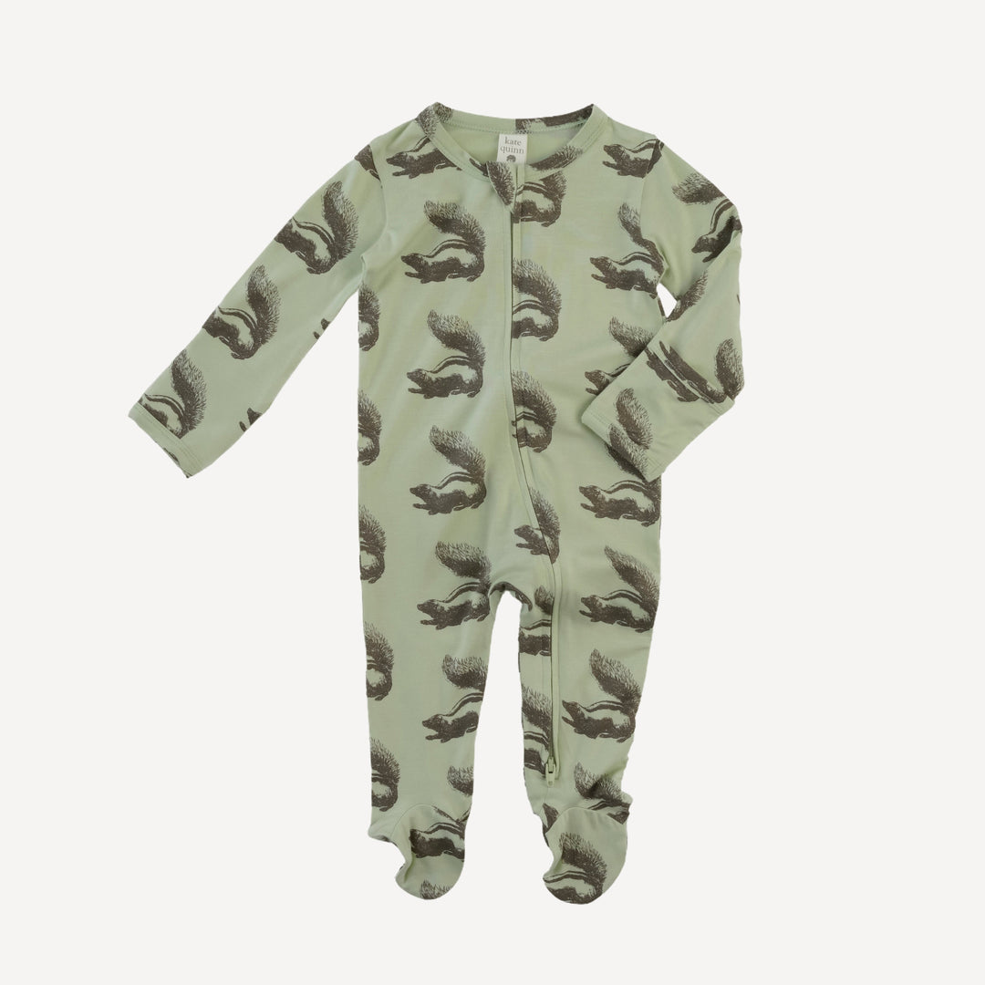 long sleeve two way zipper footie | skunk | bamboo