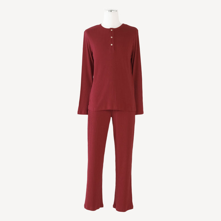 mens long sleeve henley pj set | dark cranberry | classic rib