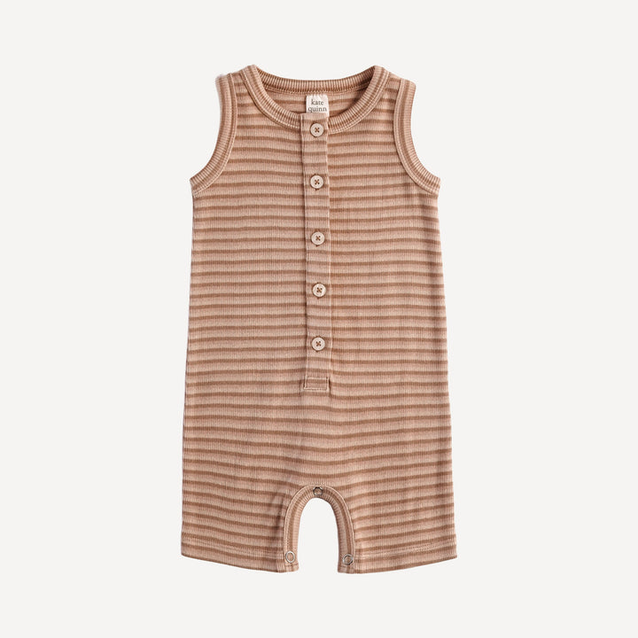 button sport shortie jumpsuit | hazelnut tri-stripe | organic cotton skinny rib