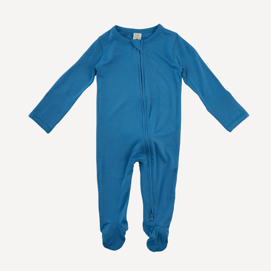 long sleeve two way zipper footie | cendre blue | bamboo