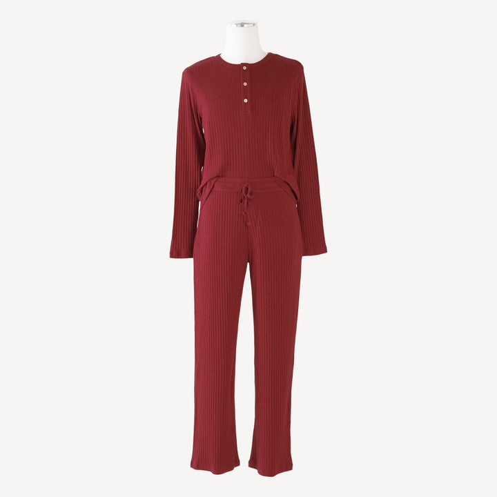mens long sleeve henley pj set | dark cranberry | classic rib