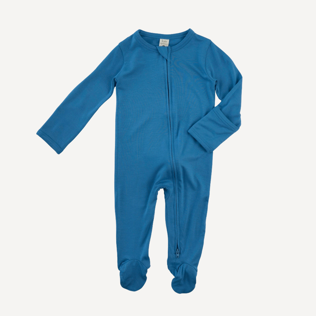 long sleeve two way zipper footie | cendre blue | bamboo