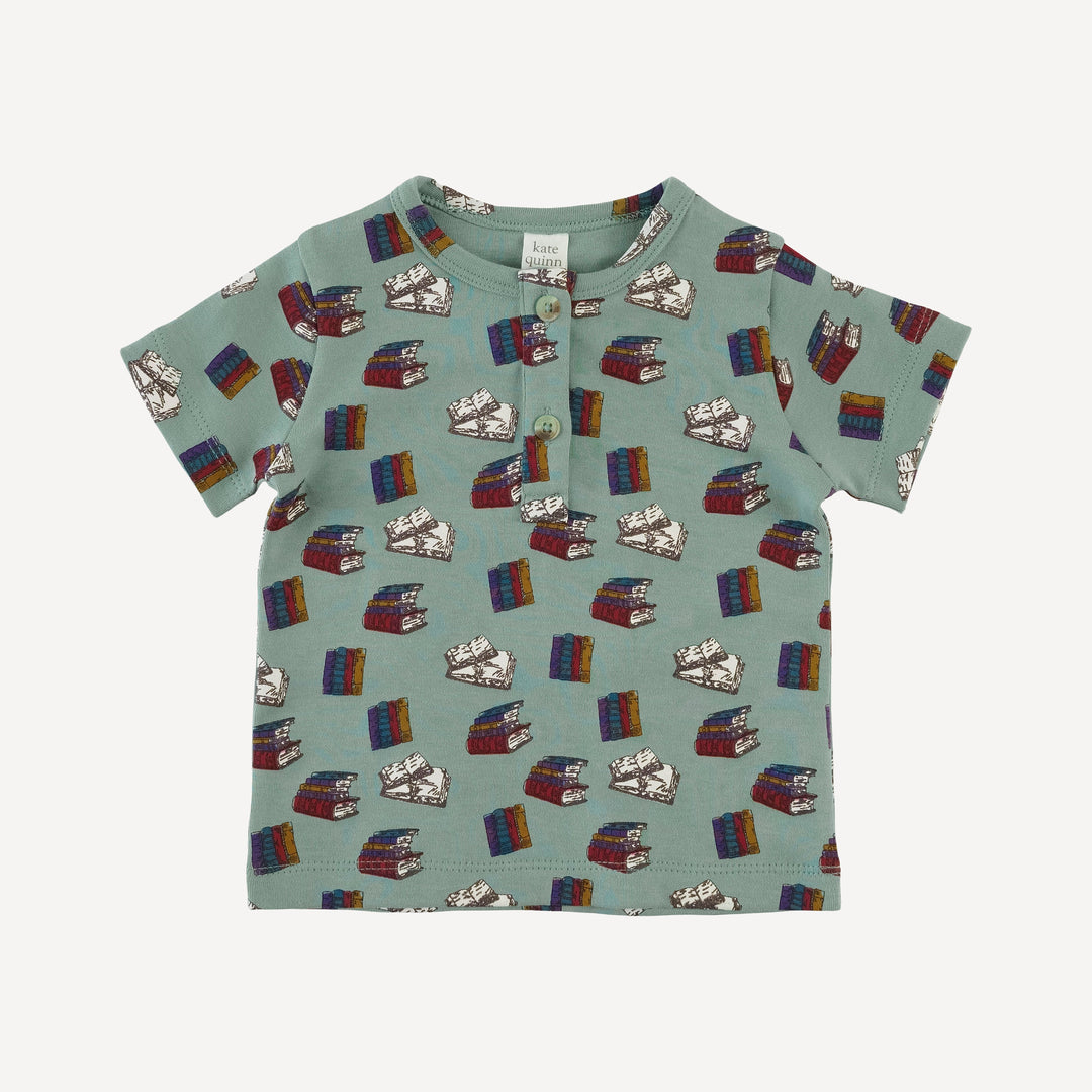 short sleeve basic henley tee | books | organic cotton interlock