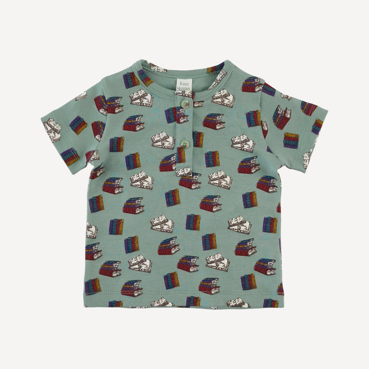 short sleeve basic henley tee | books | organic cotton interlock