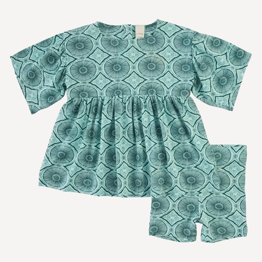 square neck flutter sleeve top + bike short set | aqua batik | modal