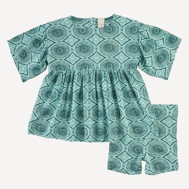 square neck flutter sleeve top + bike short set | aqua batik | modal