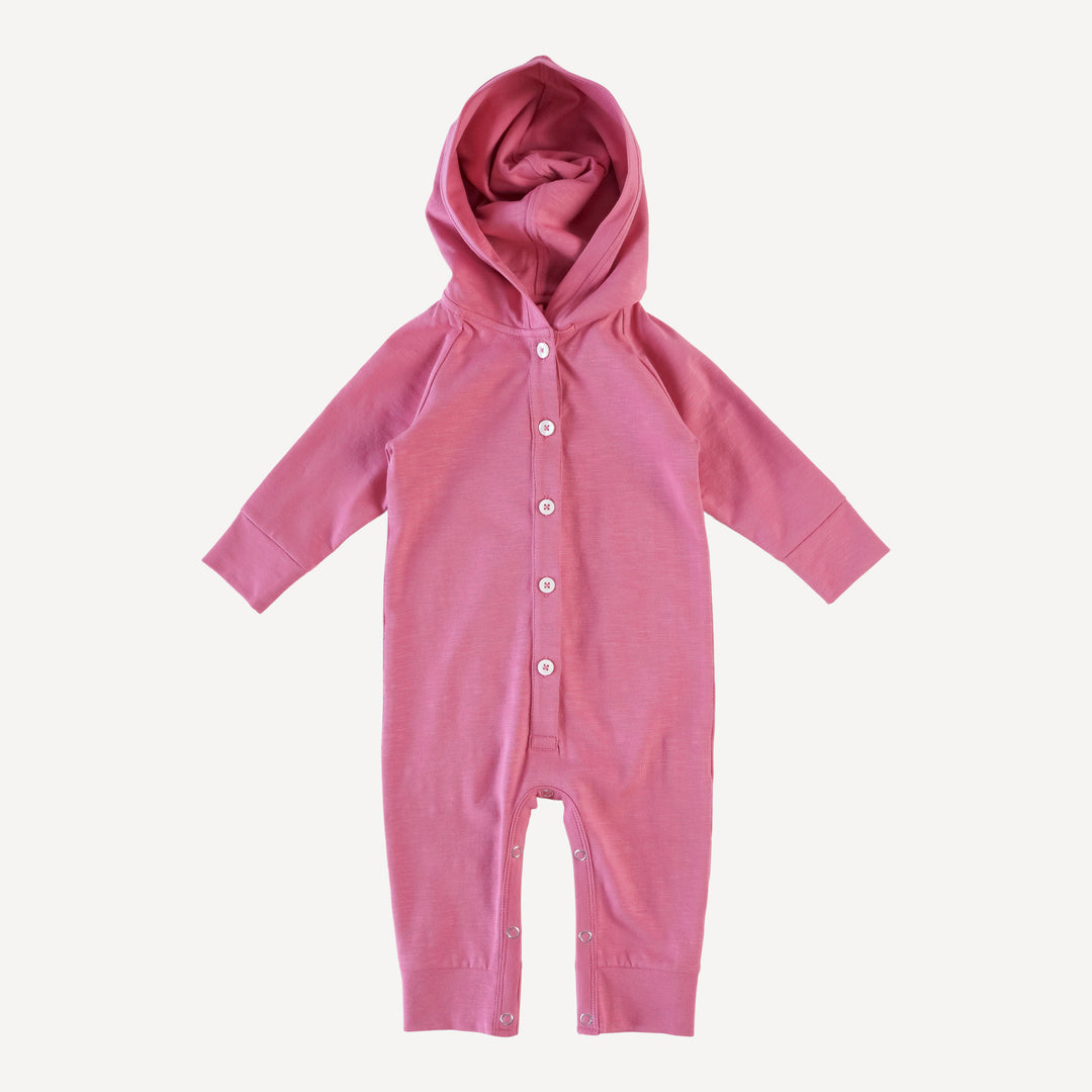 dino hoodie jumpsuit | rose petal | organic cotton slub