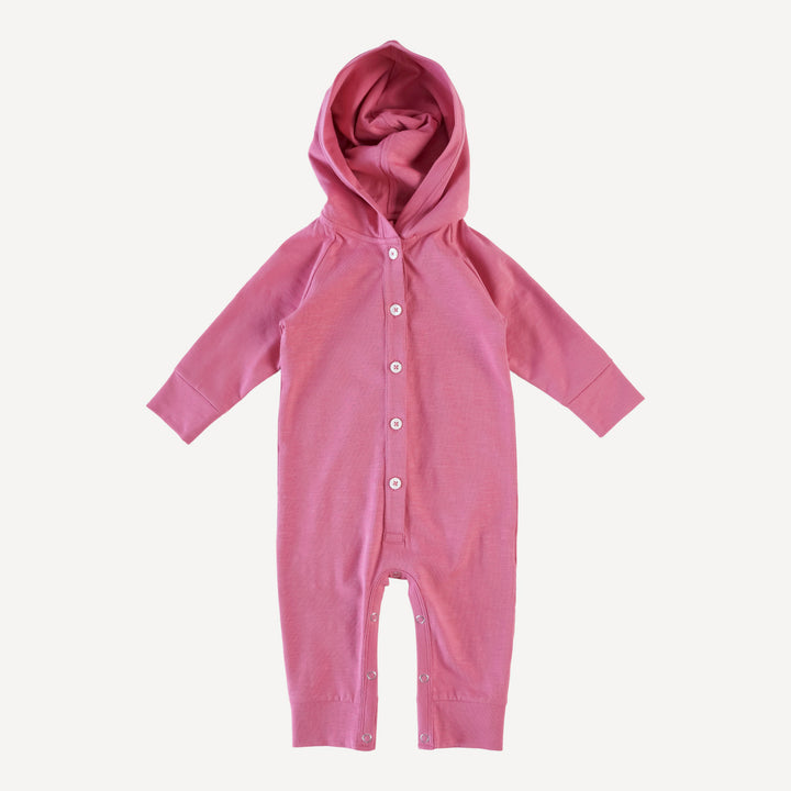 dino hoodie jumpsuit | rose petal | organic cotton slub